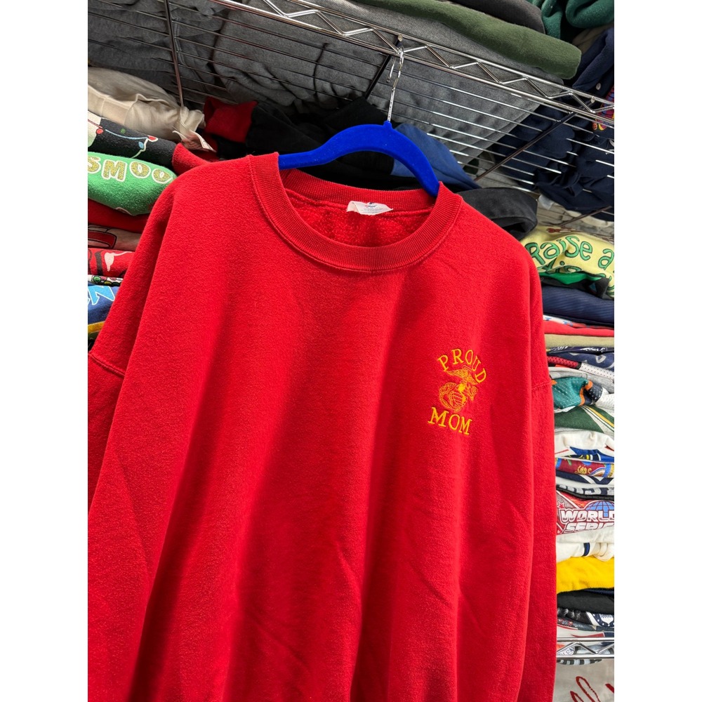 Vintage y2k US Marine Corps Proud Mom Sweatshirt Red XL USMC Military Pullover - Picture 2 of 7